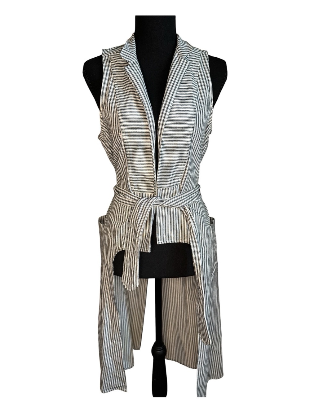 BCBGeneration striped linen-blend long duster vest